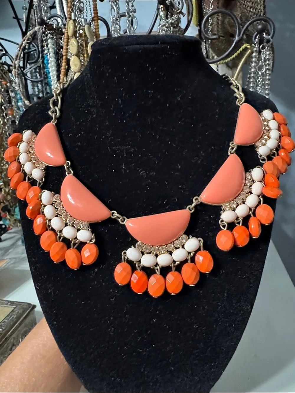 Statement Beaded Necklace in Orange & White